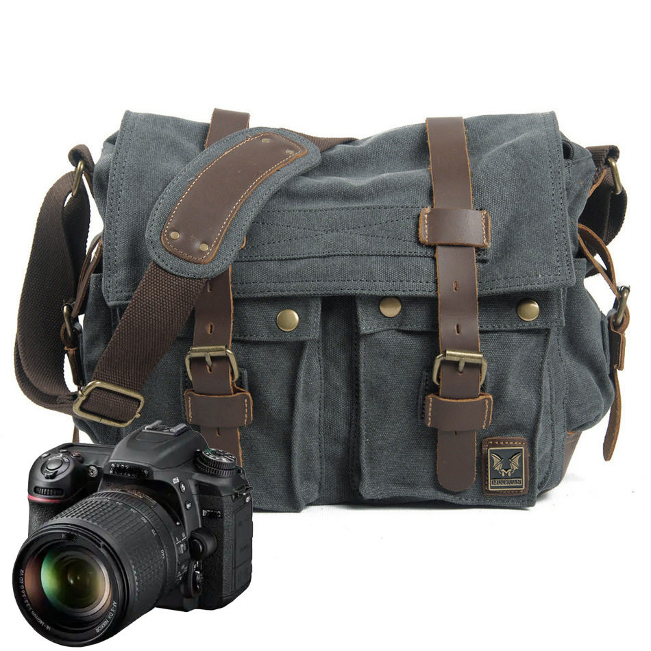 摄影配真皮包防水内胆布包沐川休闲单反相机包单肩斜挎包帆布男棉