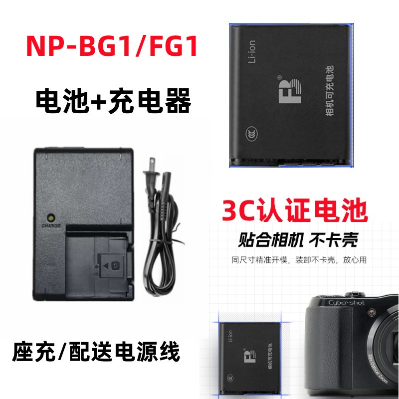 适用索尼DSC-W150 W170 W200 W210 W220相机电池+充电器NP-BG1