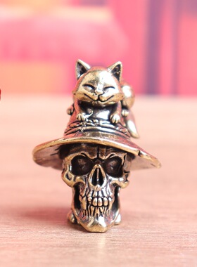 黄铜魔法巫师小猫桌面摆件装饰趣味魔法猫居家客厅茶桌摆件装饰品