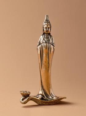 OTHER一叶观音佛像古玩纯黄铜佛堂茶道禅意迷你摆件客厅书房