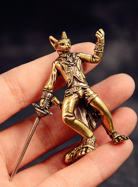 新款持剑猫黄铜实心桌面茶宠摆件创意居家工艺品摆件办公室装饰品