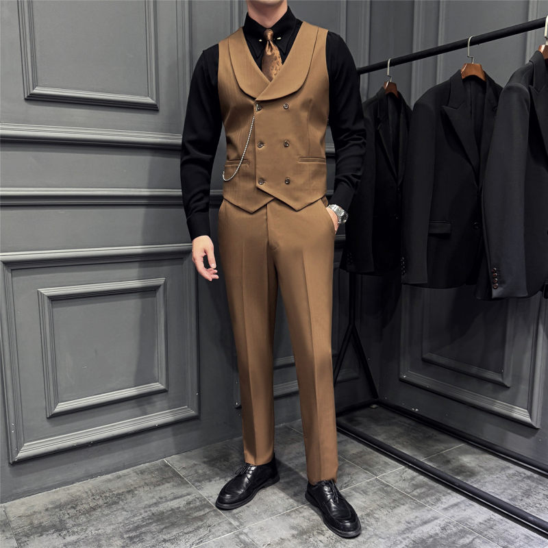 秋冬酒吧KTV台球厅足浴服务员工作服男西装马甲衬衫裤子三件套装