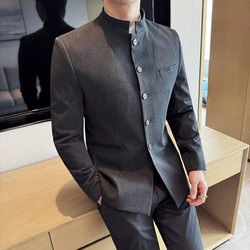 新中式立领男士中山装韩版修身新郎结婚礼服西服套装伴郎西装国风