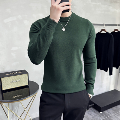 高品质男毛衣秋冬季新款圆领修身商务男款打底针织衫白色内搭低领