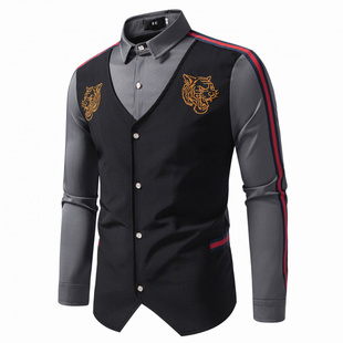 假两件衬衫男长袖夜场夜总会少爷服装KTV服务员工作服发型师工装