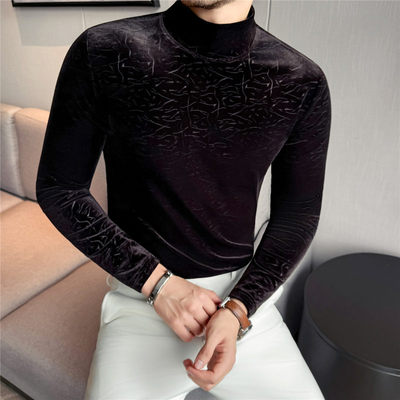 金丝绒打底衫男秋冬2025新款半高领内搭男款修身中领男士长袖t恤