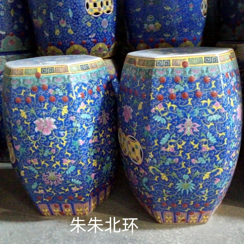 鼓凳古典彩绘六角凳新中式陶瓷绣墩古筝凳中国风换鞋凳装饰品摆件