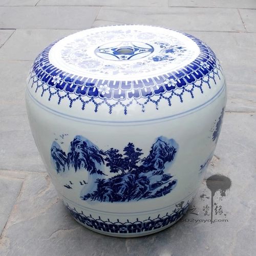 景德镇陶瓷凳子换鞋青花瓷山水 浴室凉墩不怕水阳台庭院椅不腐烂