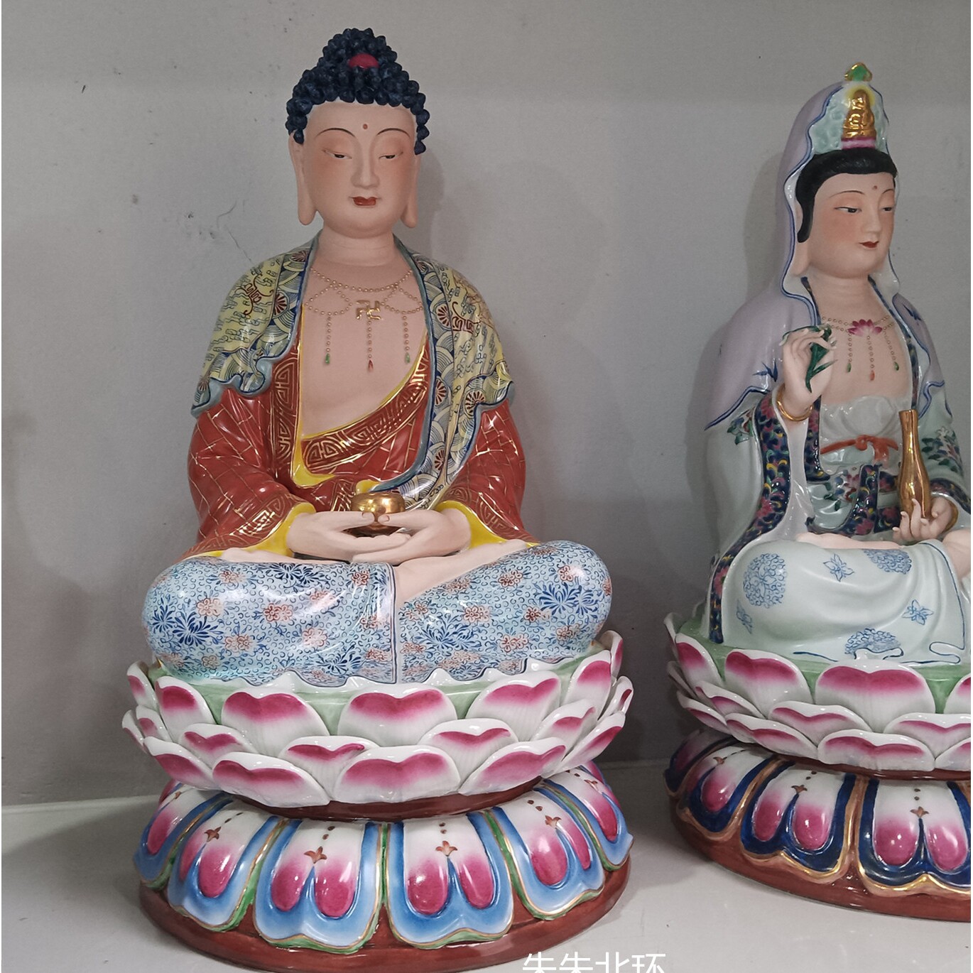 18寸陶瓷三宝佛佛像摆件坐药师佛如来佛祖释迦牟尼佛阿弥陀佛瓷像
