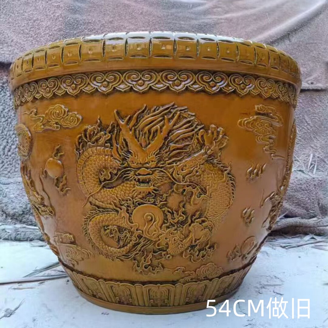 景德镇瓷器鱼缸中式复古雕刻五龙缸大中号金鱼缸书画缸碗莲荷花缸