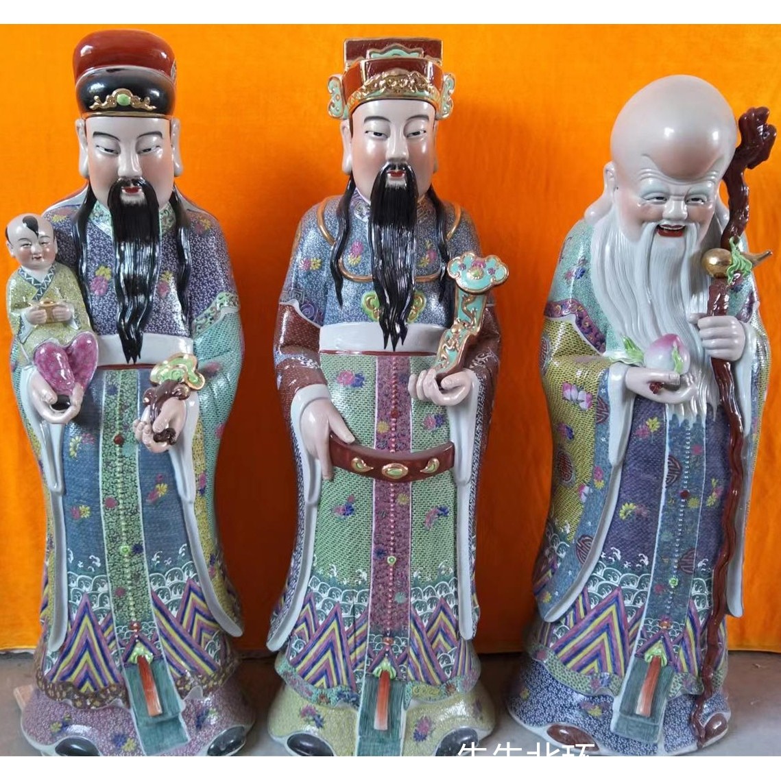 大号手工雕塑陶瓷福禄寿三星瓷像招财装饰工艺品财神爷神佛像供奉