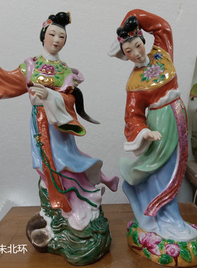中国神话人物陶瓷田螺姑娘雕像螺蛳精螺仙神像牡丹仙子仙女像摆件