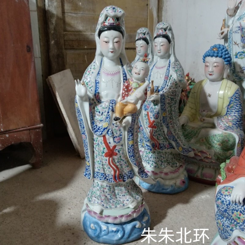 送子观音佛像家用供奉景德镇陶瓷观世音菩萨摆件求子观音神像20寸