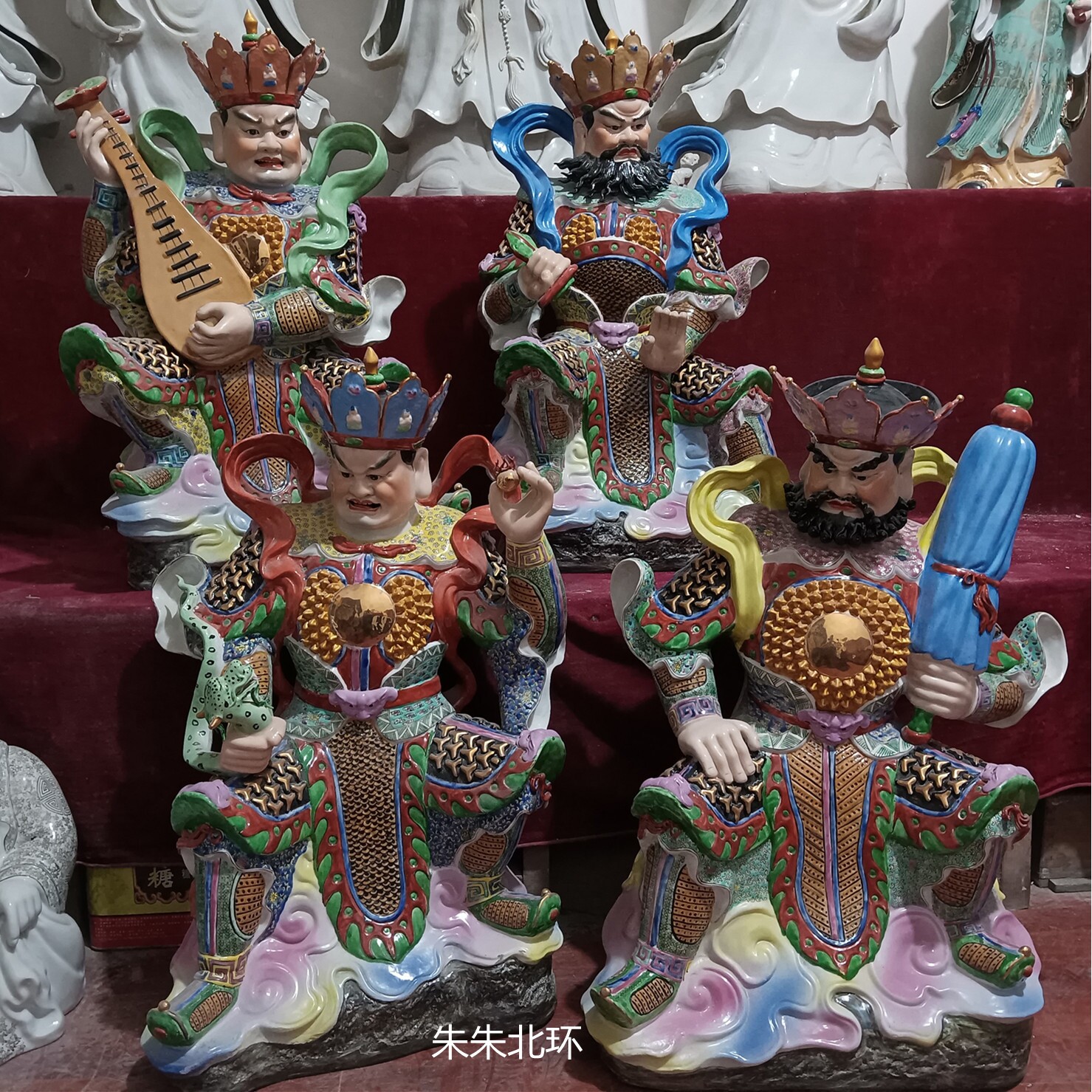 雕塑陶瓷四大天王摆件一套4大金刚护法神佛像菩萨瓷器佛堂供奉65