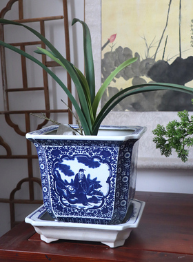景德镇陶瓷青花瓷兰花盆景盆栽