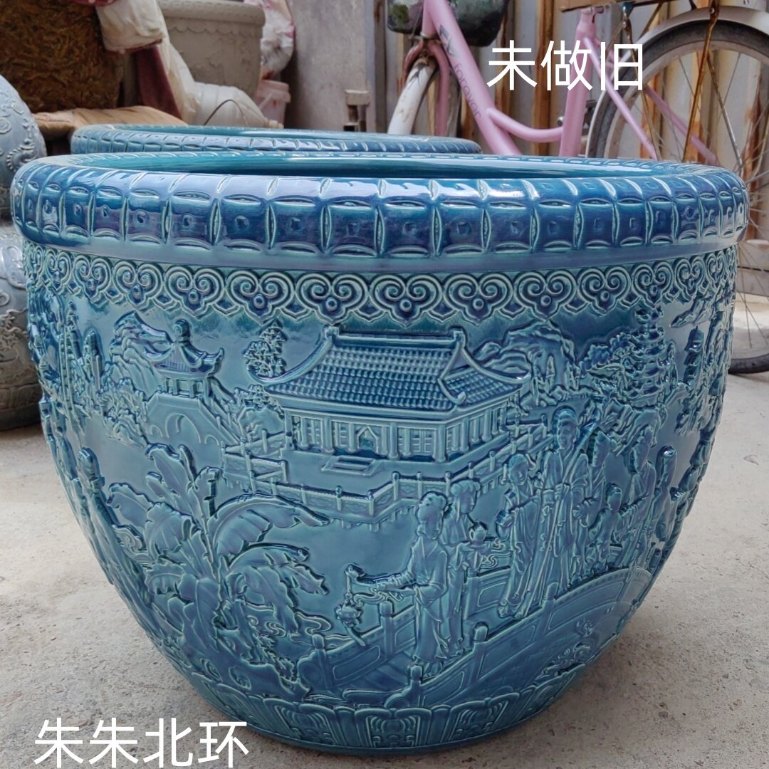 景德镇陶瓷大鱼缸金鱼缸睡莲卷轴字画缸仿古雕刻人物红楼梦风水缸