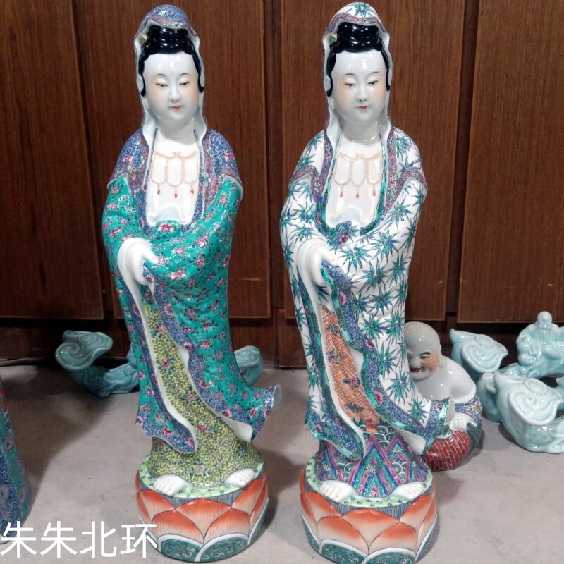 24寸景德镇雕塑陶瓷拢手立莲观音佛像摆件供奉站观世音菩萨瓷像60