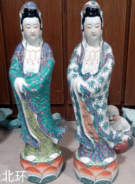 24寸景德镇雕塑陶瓷拢手立莲观音佛像摆件供奉站观世音菩萨瓷像60