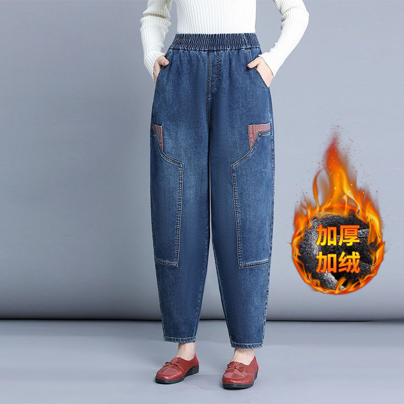 春秋新款中年妈妈哈伦牛仔裤