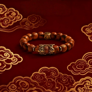 龙虎山天师祖庭天然雷击枣木貔貅四象道家手串平安纳福雷焦痕