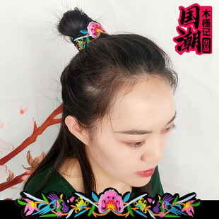 原创民族风刺绣花丸子头发饰品女士盘发圈头饰女百搭发带扎头带