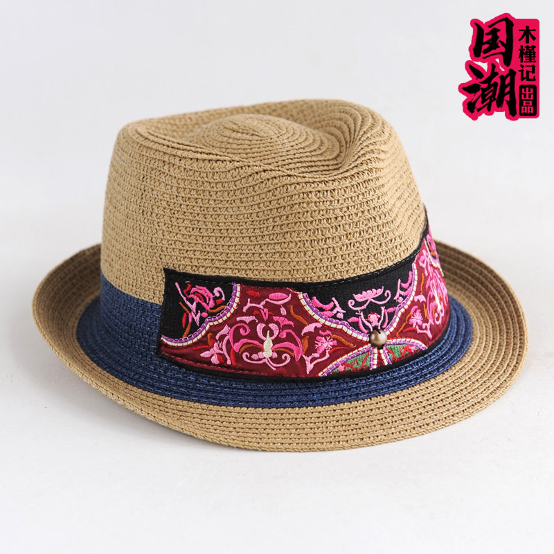 2025巴拿马气质礼帽民族风刺绣花帽子草帽防晒遮阳春季女士爵士帽