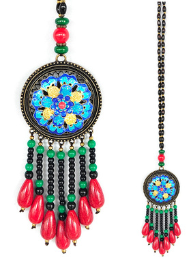 民族风特色毛衣链流苏景泰蓝挂件