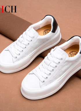 CHCH平衡鞋真皮轻便厚底增高休闲板鞋学生小白鞋女鞋