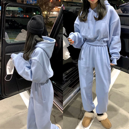 秋冬新款加绒卫衣卫裤休闲套装女