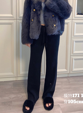 显瘦高腰羊毛针织长裤女秋冬大码加长拖地裤松紧阔腿裤垂感加厚
