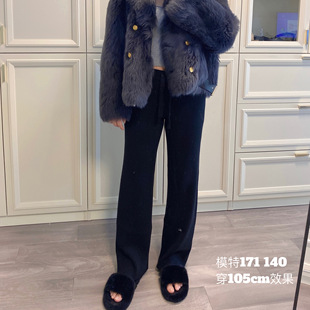 松紧阔腿裤 加长拖地裤 垂感加厚 女秋冬大码 显瘦高腰羊毛针织长裤