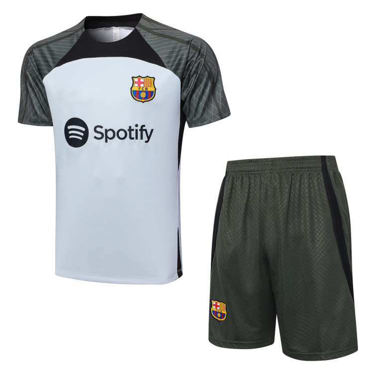 thumbnail for New 2324 Barcelona Short Sleeve Football Jersey Light Grey Set Barcelona Jersey Training Team Jersey Half Sleeve Plus Size