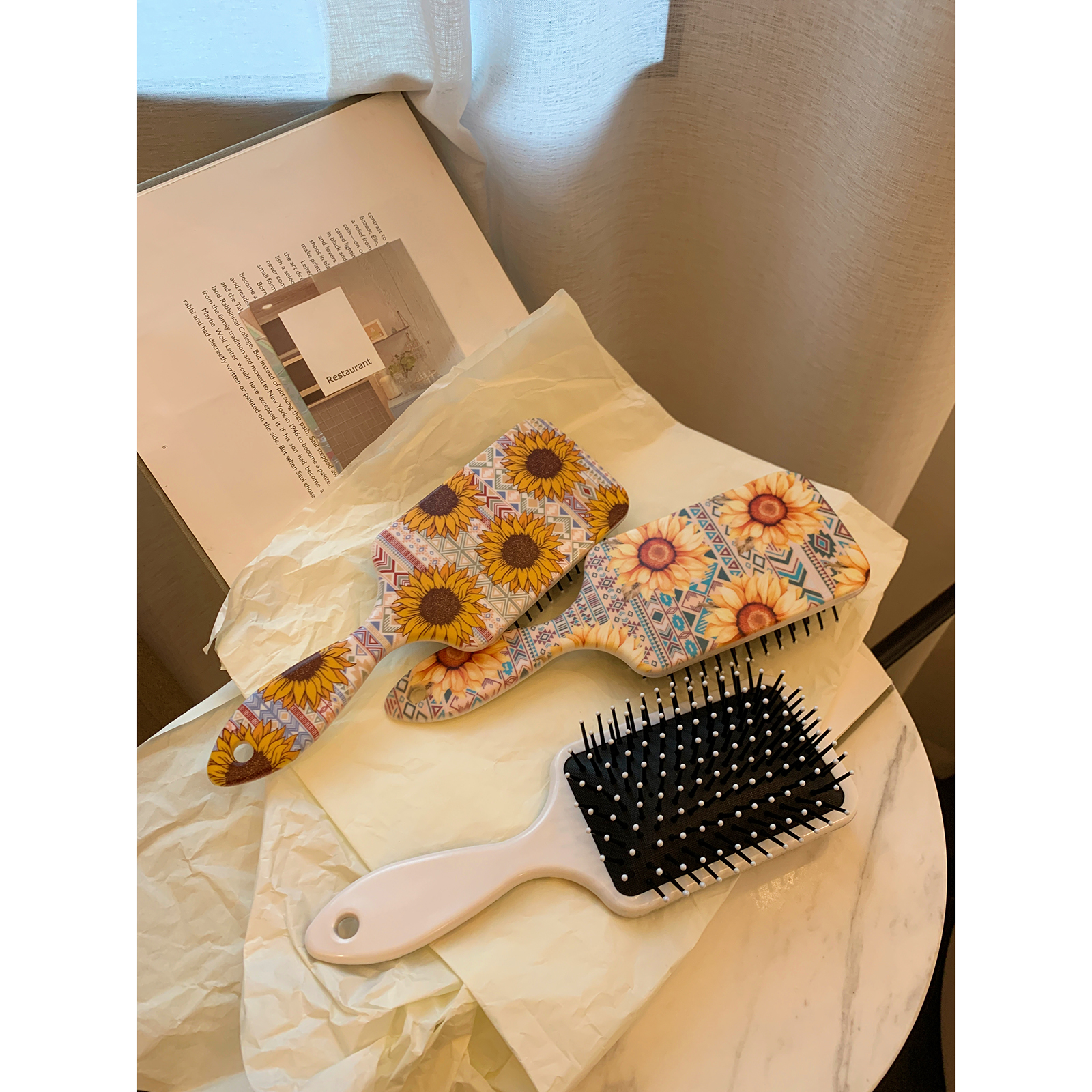 家用按摩气囊梳花朵长柄气垫梳