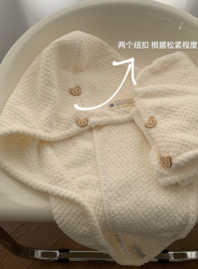 馨帮帮杂货铺双纽扣包头巾珊瑚绒浴帽网红菠萝纹吸水速干干发帽女