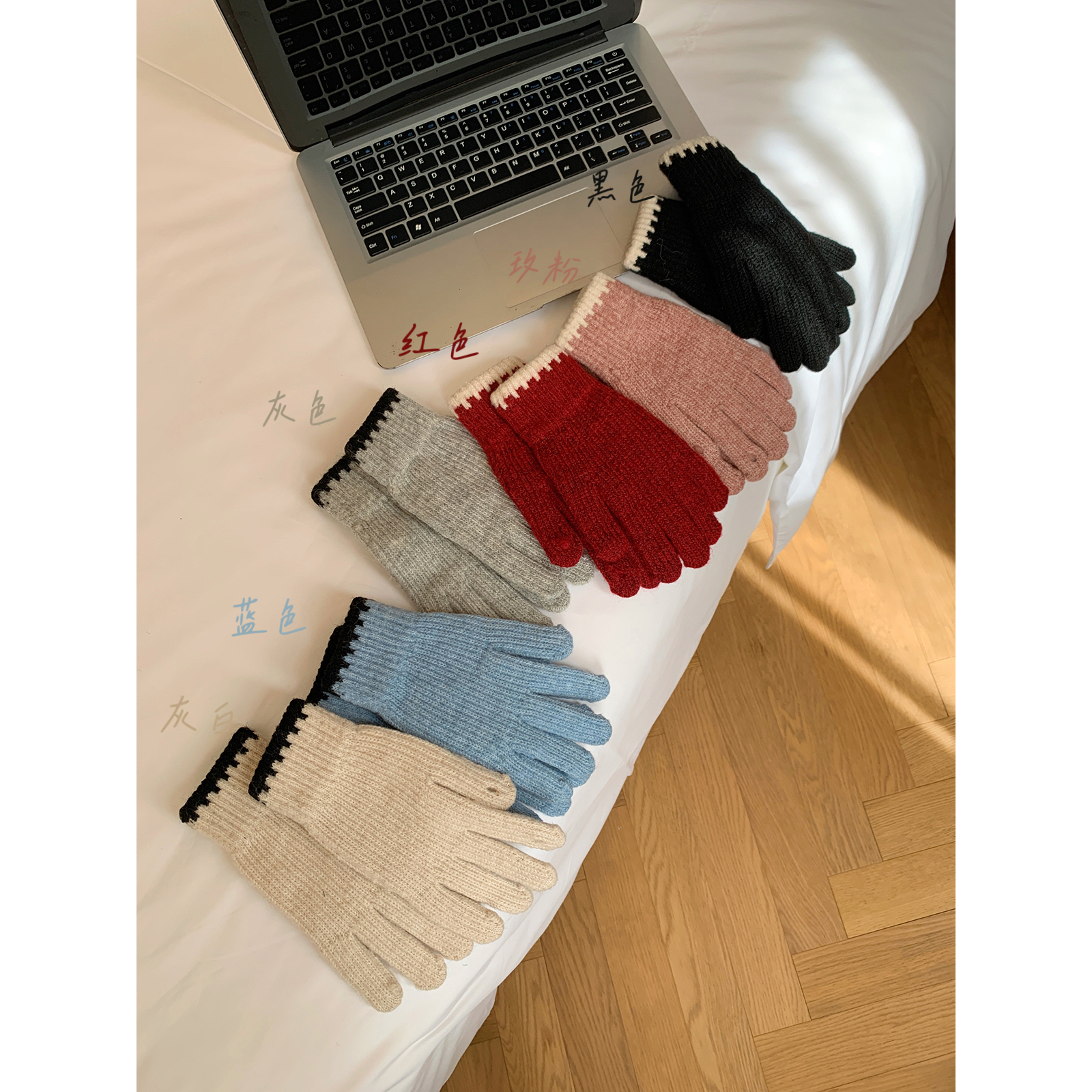 漏2指可触屏骑行保暖分指手套