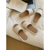 馨帮帮杂货铺静音防滑软底地板鞋 女 露趾透气凉拖家居室内亚麻拖鞋