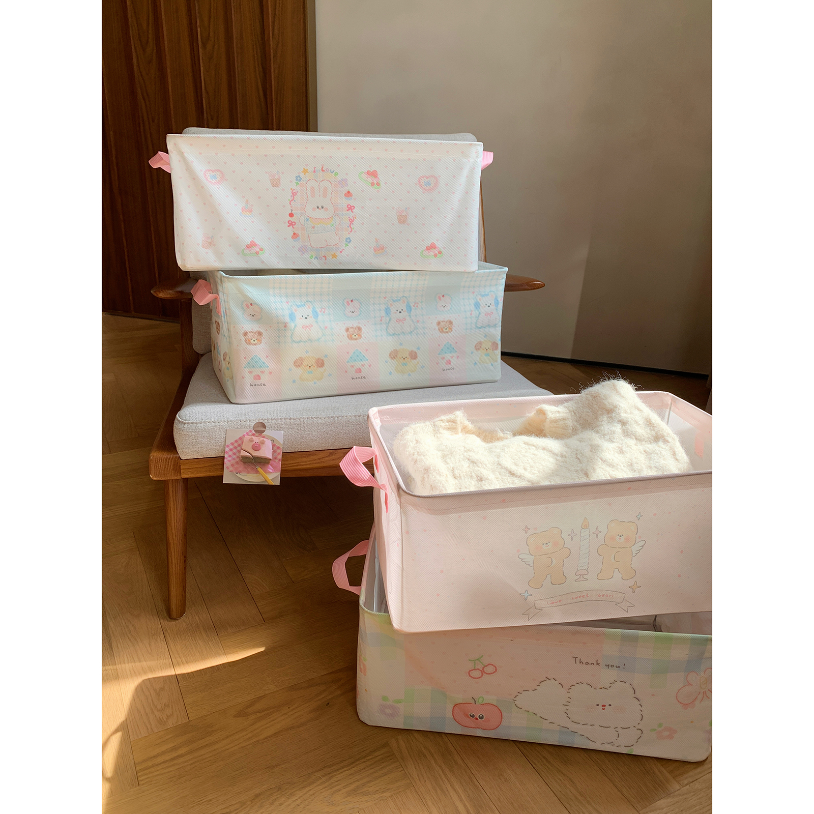 卡通抽屉式家用可折叠衣服收纳筐