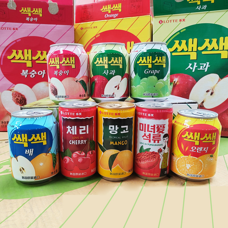 韩国乐天饮料果肉238ml葡萄粒粒橙果汁草莓芒果石榴樱桃草莓饮料