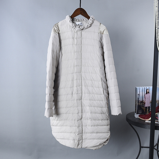 修身 新品 时尚 羽绒服女 拼接简约圆领长款 特价 品牌折扣正品 秋季