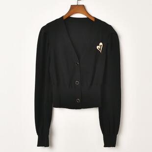 毛衣外套修身 短款 显瘦 针织开衫 艾诺丝系列纯色设计感2024春款