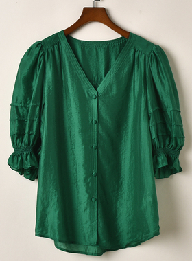 艾诺丝系列韩版百搭修身休闲时尚潮流简约绿色衬衫