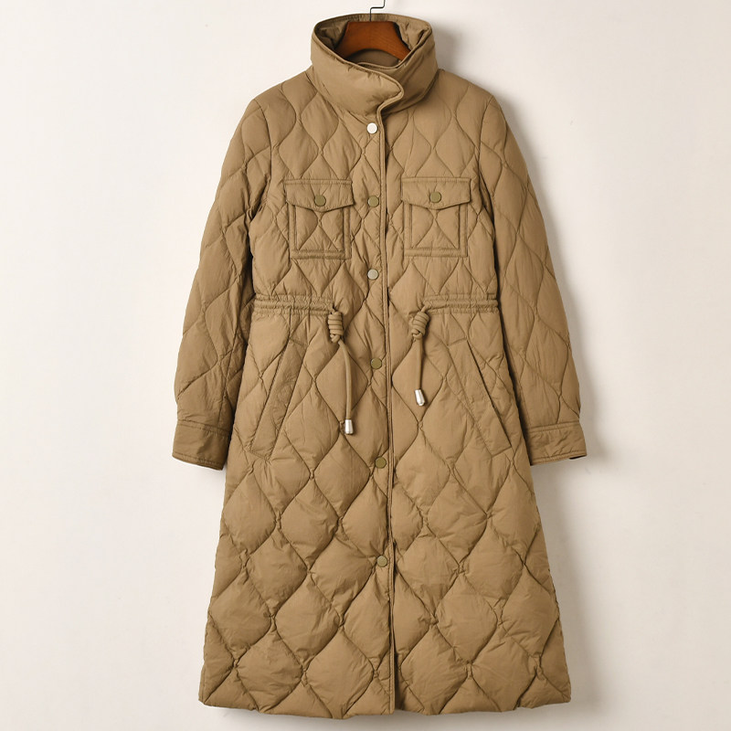 艾诺丝系列菱格绗线羽绒服女中长款立领束腰收腰外套,女装/女士精品,羽绒服,淘宝优惠券,粉丝福利购,淘宝优惠卷