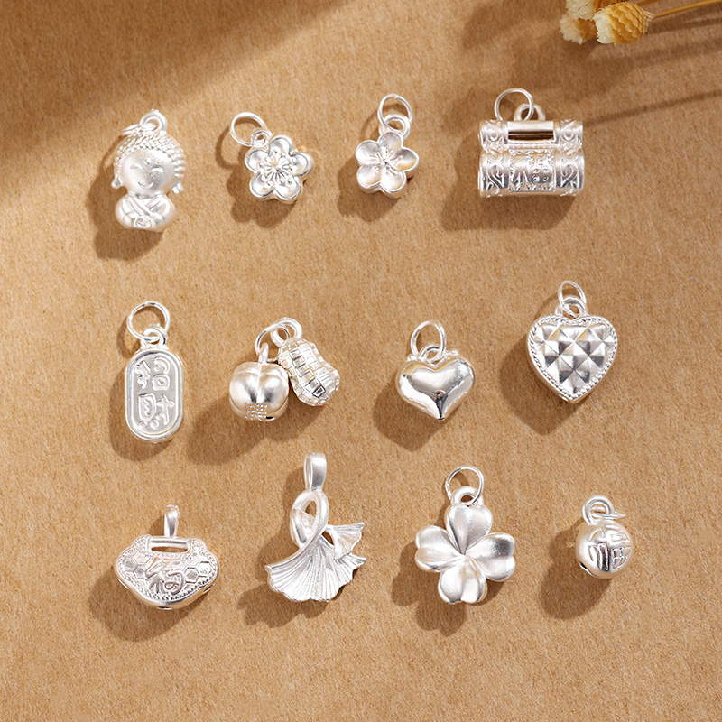 999足银吊坠爱心纯银项链手镯挂件手工手链串珠DIY饰品配件