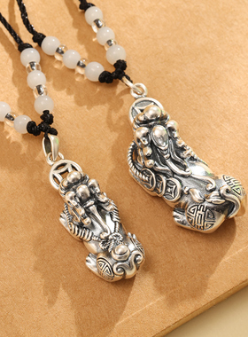 S999纯银祥瑞貔貅吊坠男女士项链本命年复古时尚个性潮霸气挂件