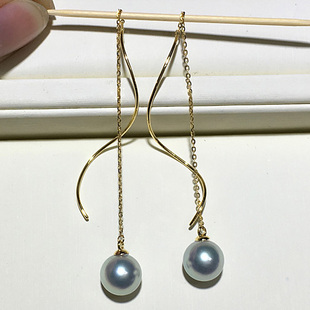 真多麻 海水珍珠18K金珍珠耳环 耳线 进口天然海水珍珠