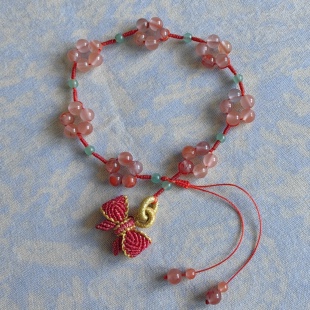 手工编结蝴蝶结2毫米细线编金刚结穿南红玛瑙小珠女手链可爱送友