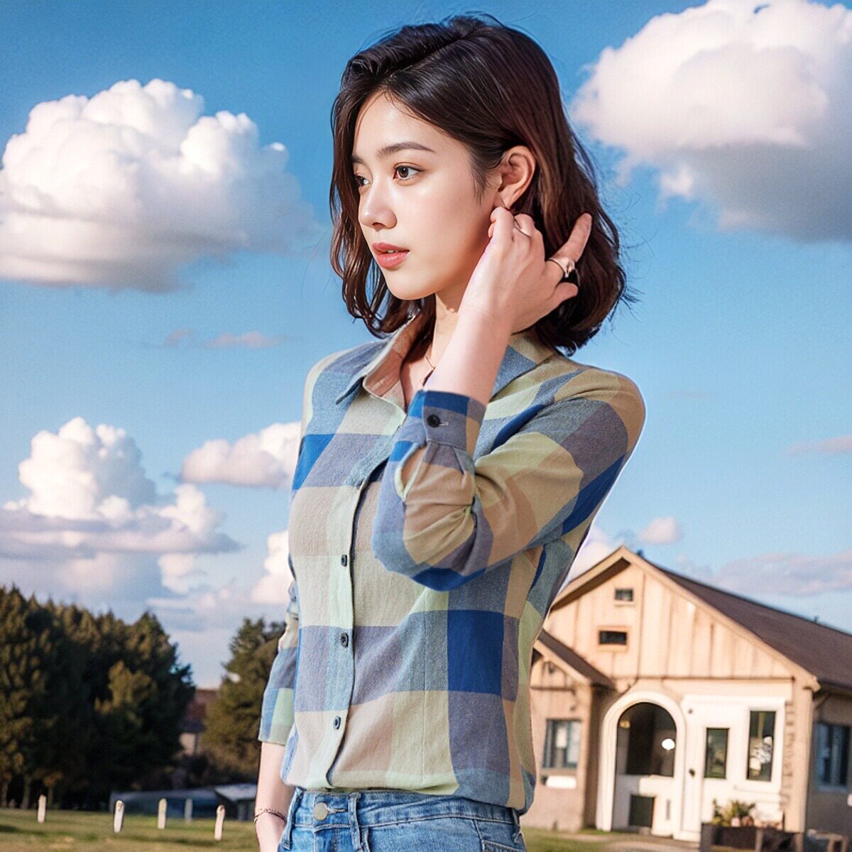 格子衬衫女长袖春秋新款韩版修身显瘦时尚格子衫衬衣复古打底上衣