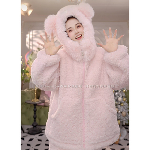 Bananagirl睡衣女士珊瑚绒冬季加厚加绒卡通可外穿家居服套装冬新