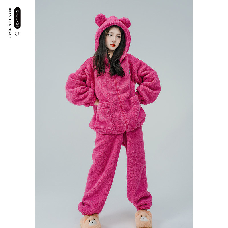 Bananagirl珊瑚绒睡衣女士宽松保暖加厚卡通可外穿家居服女套锁温