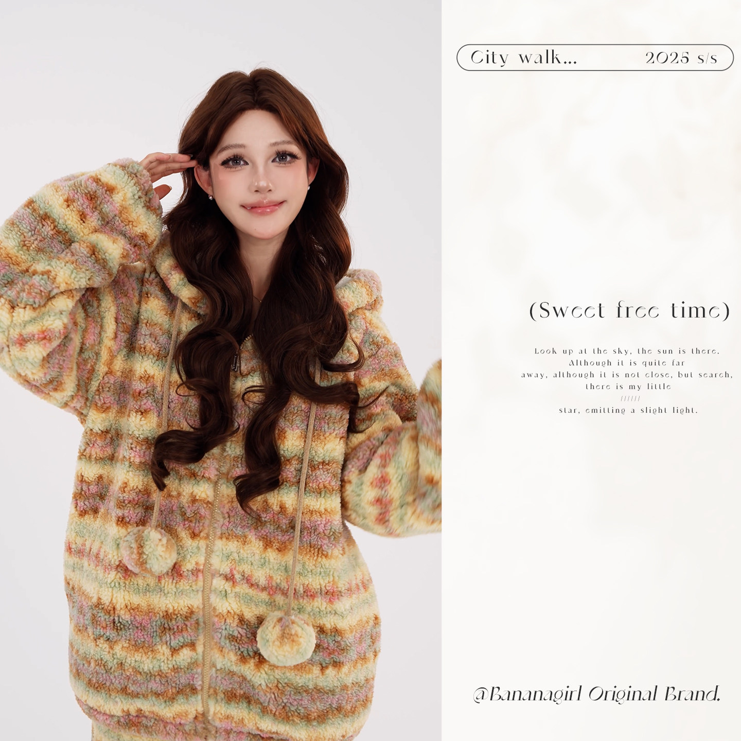 Bananagirl睡衣女士冬季羊羔绒连帽开衫宽松加厚家居服套装冬天新